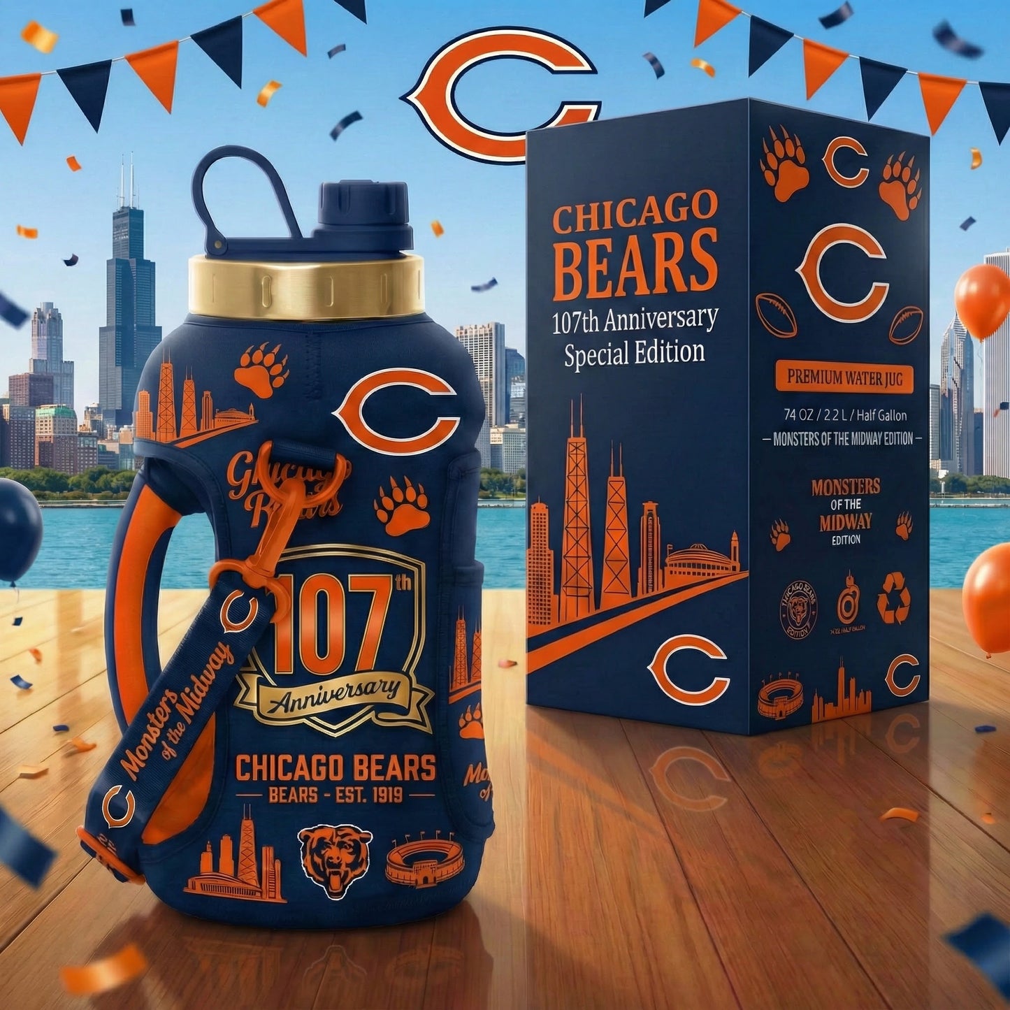 Chicago Bears 107th Anniversary Premium Water Jug