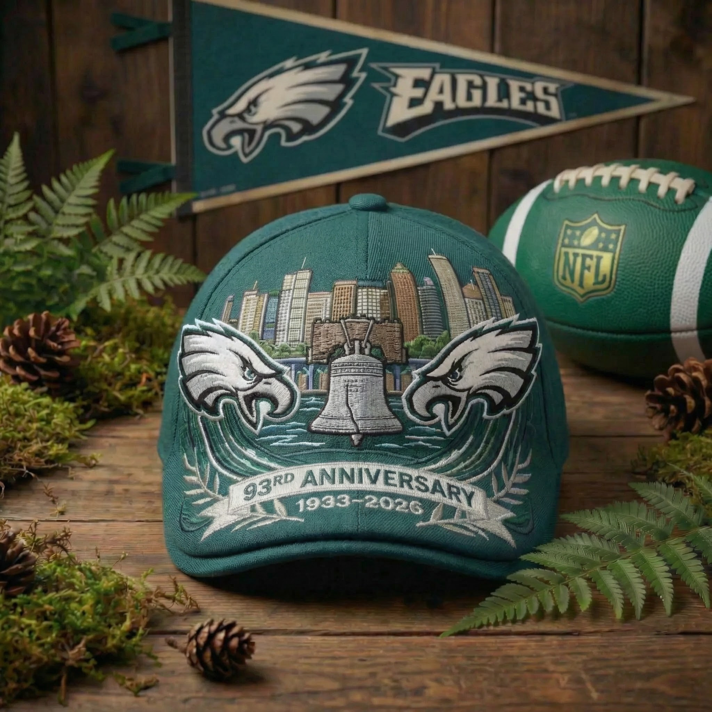 Philadelphia Eagles 93rd Anniversary Embroidered Flat Cap