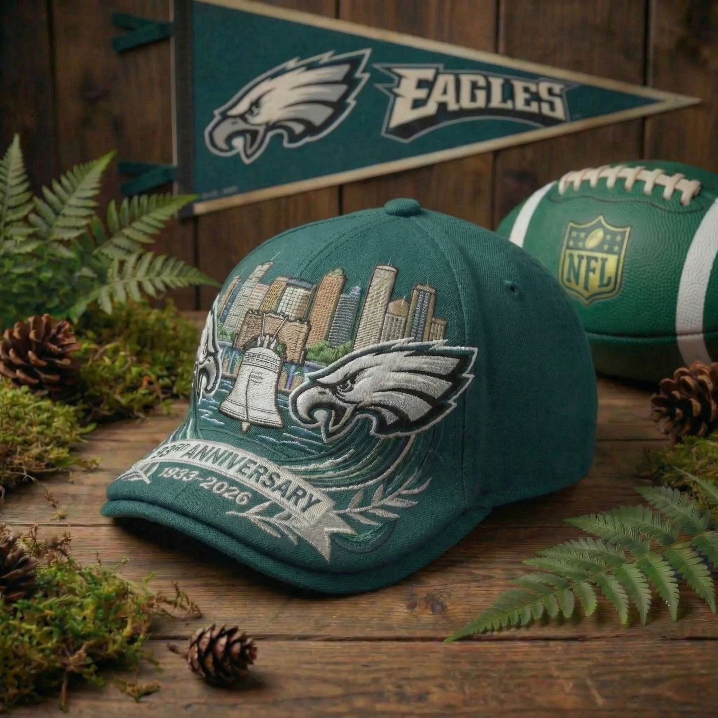Philadelphia Eagles 93rd Anniversary Embroidered Flat Cap